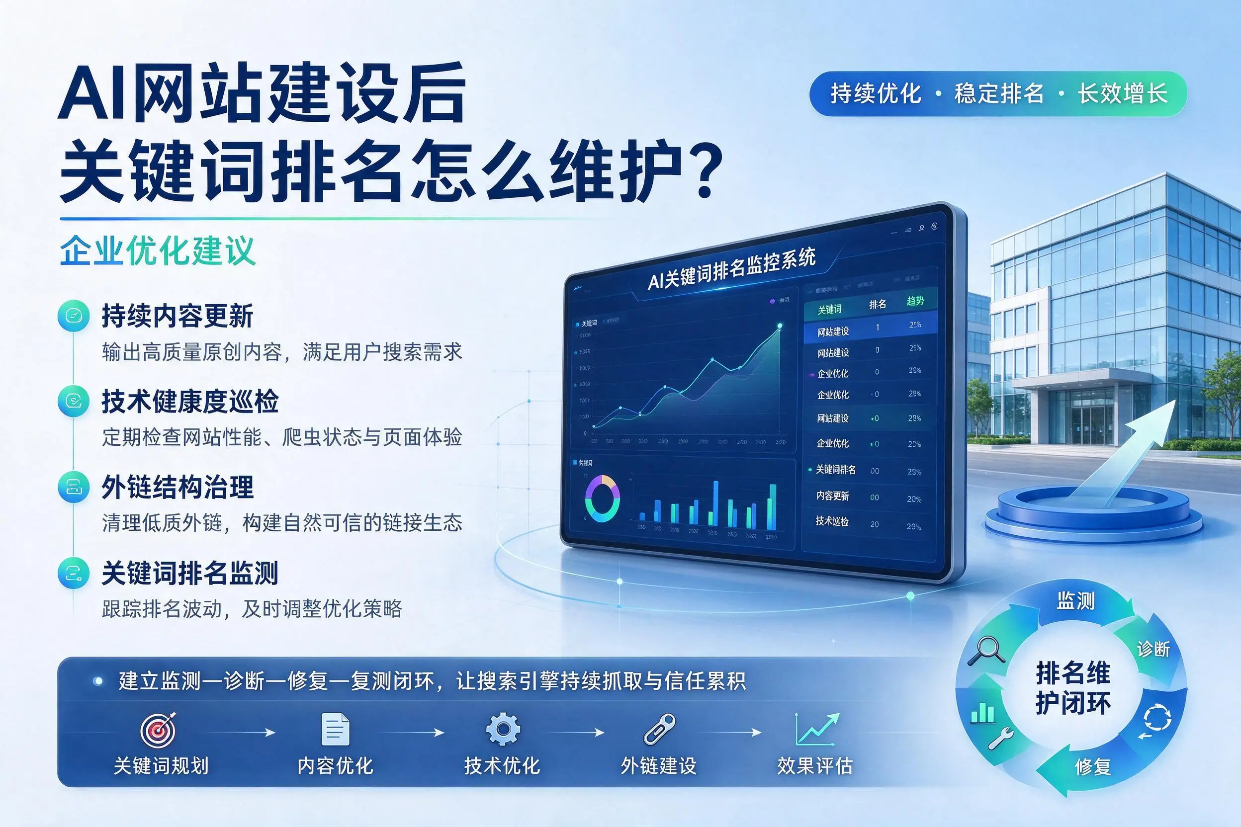 AI网站建设后关键词排名怎么维护？抚州企业优化建议